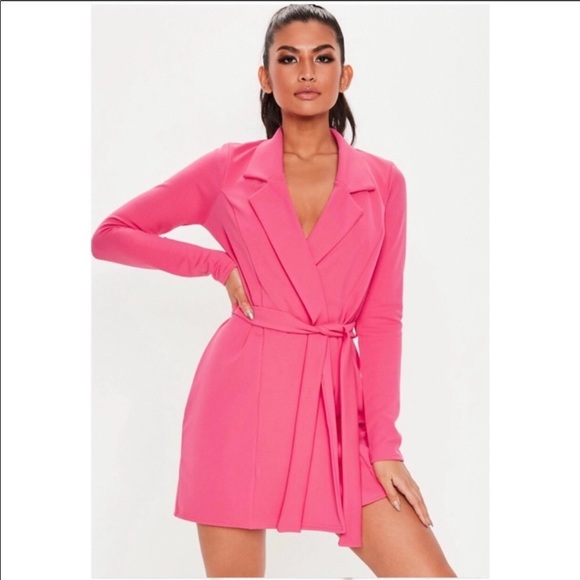 pink belted blazer dress
